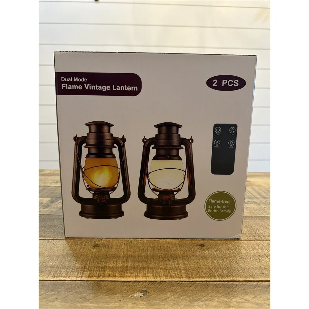 Dual Mode Flame Vintage LED Retro Lantern Battery Powered Lamp 2 Pack New In Box